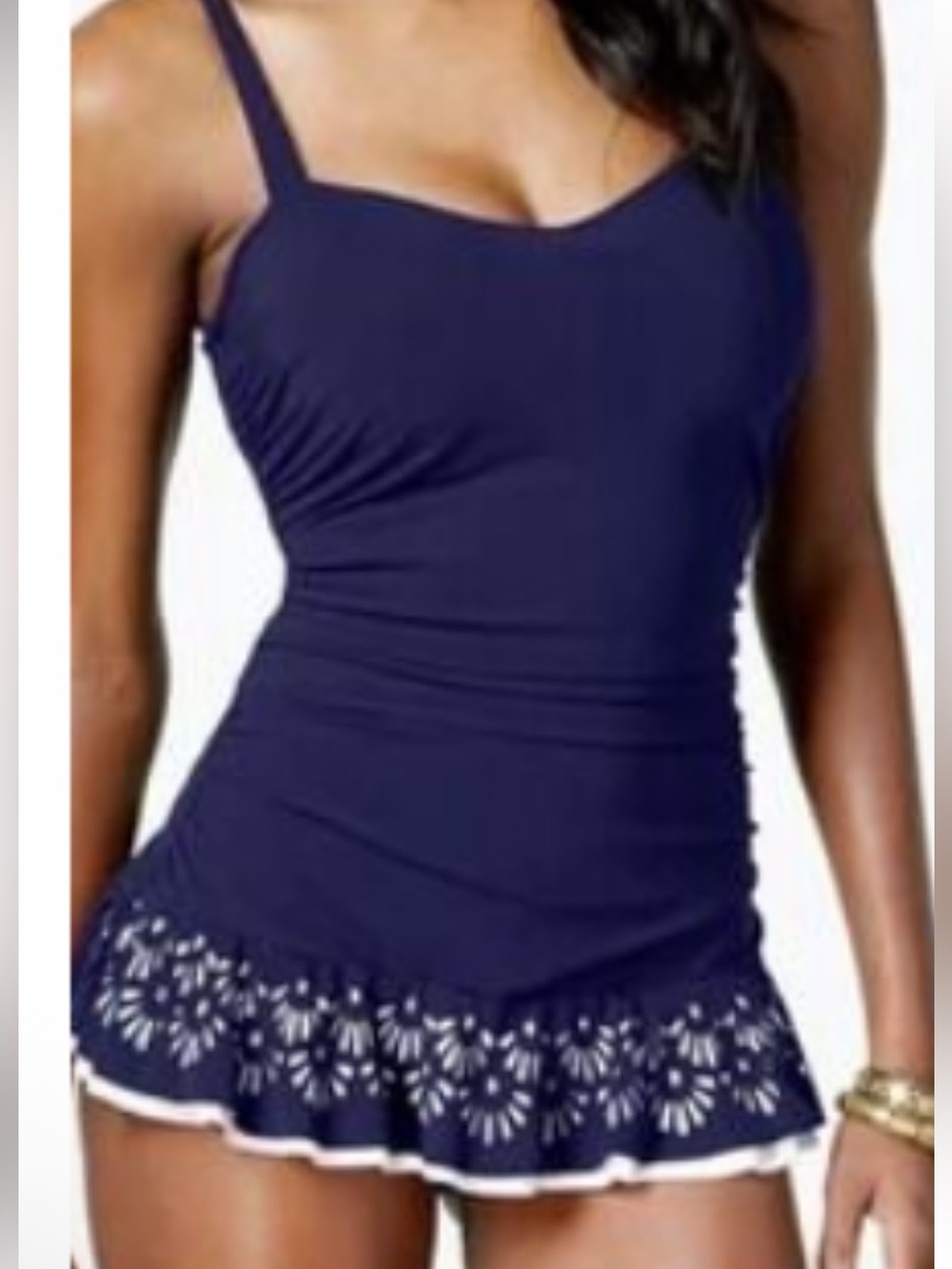 Gottex NWT 6/8 DD (SAYS 14- NOT) SEXY Blue white Ruffle cut out  Hem Swimdress